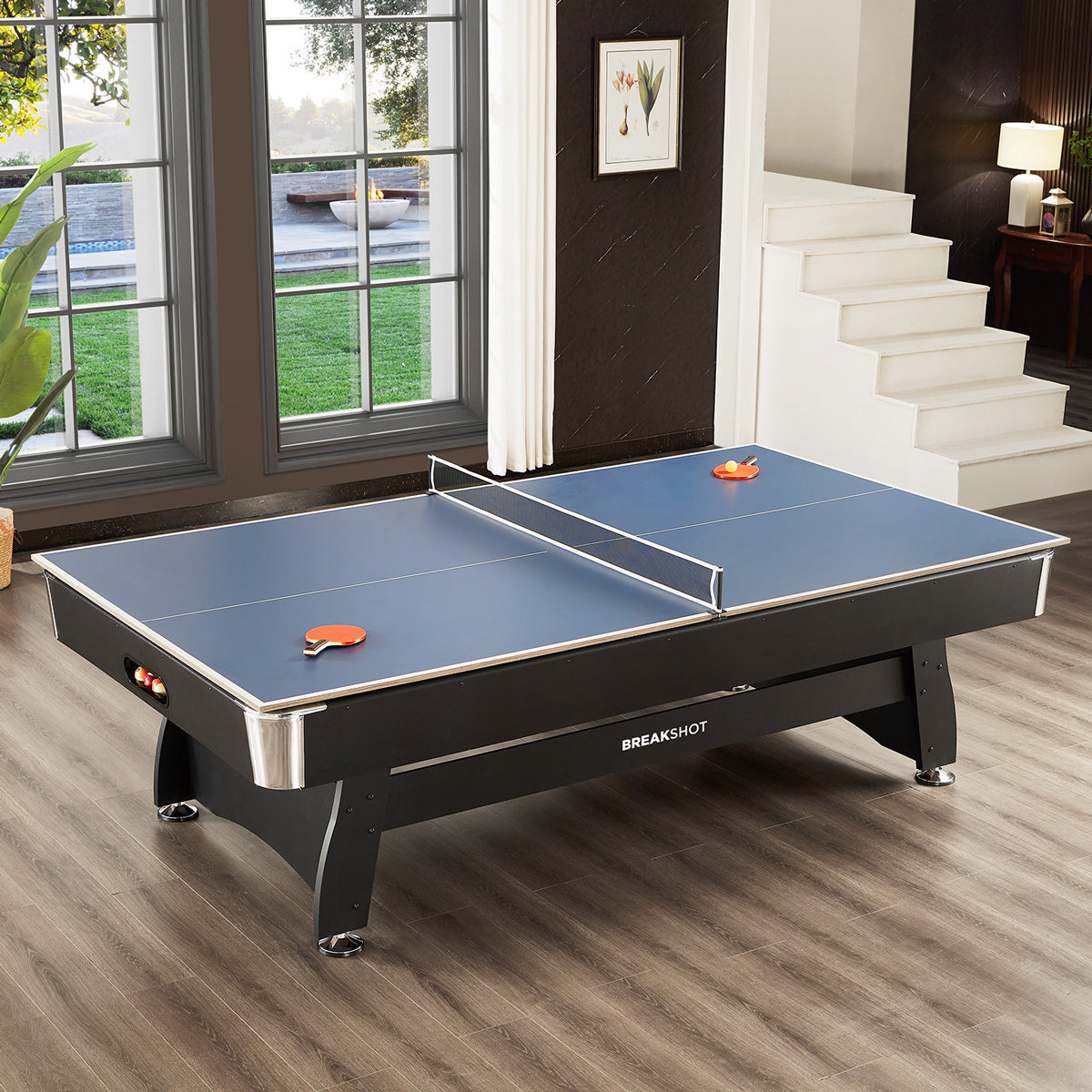 ActiveGo BreakShot 7ft High Speed Velvet Cloth Pool and Billiards Table with Ball Return, Solid Legs, 3-IN-1 Top for Table Tennis, full table Table Tennis and Pool Pool Cues, Balls and Accessories Included