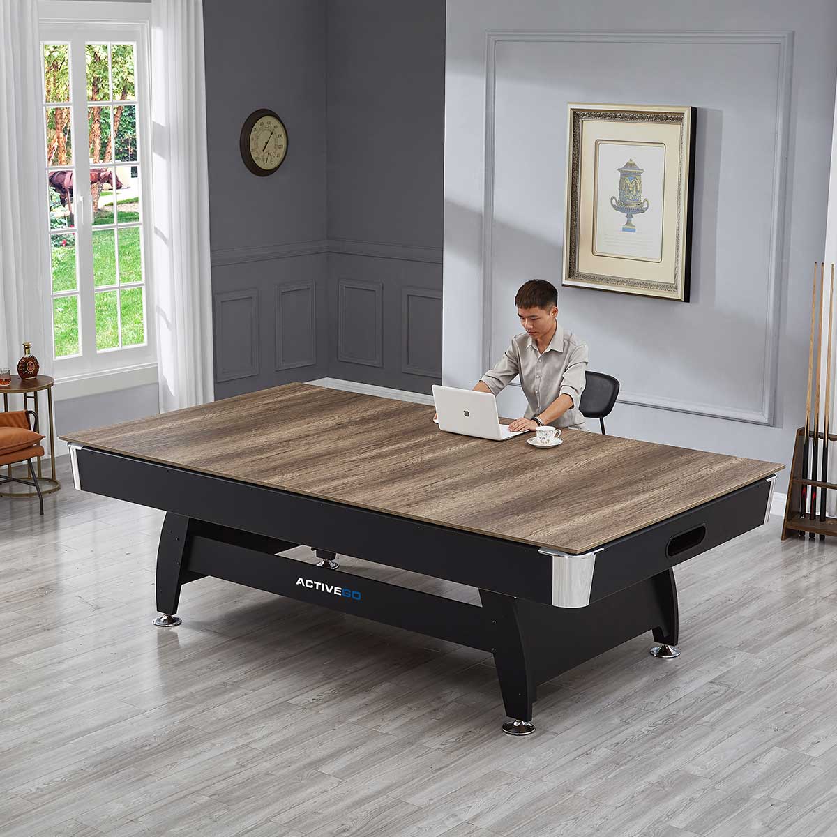 ActiveGo BreakShot 8ft High Speed Velvet Cloth Pool and Billiards Table with Ball Return, Solid Legs, 3-IN-1 Top for Table Tennis, full table Table Tennis and Pool Pool Cues, Balls and Accessories Included