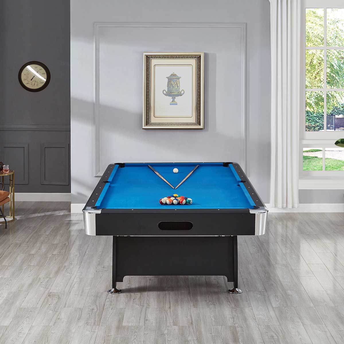 ActiveGo BreakShot 8ft High Speed Velvet Cloth Pool and Billiards Table with Ball Return, Solid Legs, 3-IN-1 Top for Table Tennis, full table Table Tennis and Pool Pool Cues, Balls and Accessories Included