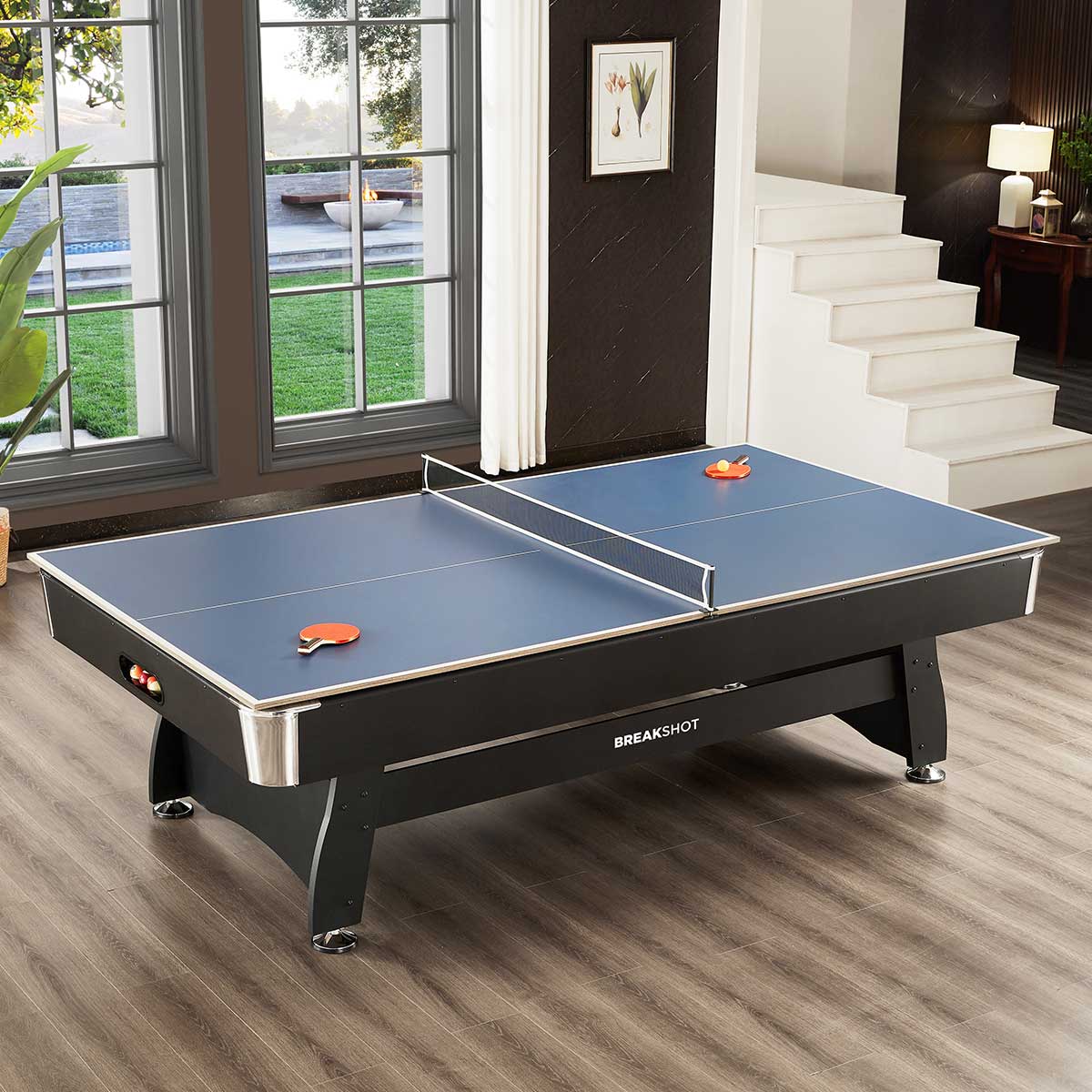 ActiveGo BreakShot 8ft High Speed Velvet Cloth Pool and Billiards Table with Ball Return, Solid Legs, 3-IN-1 Top for Table Tennis, full table Table Tennis and Pool Pool Cues, Balls and Accessories Included