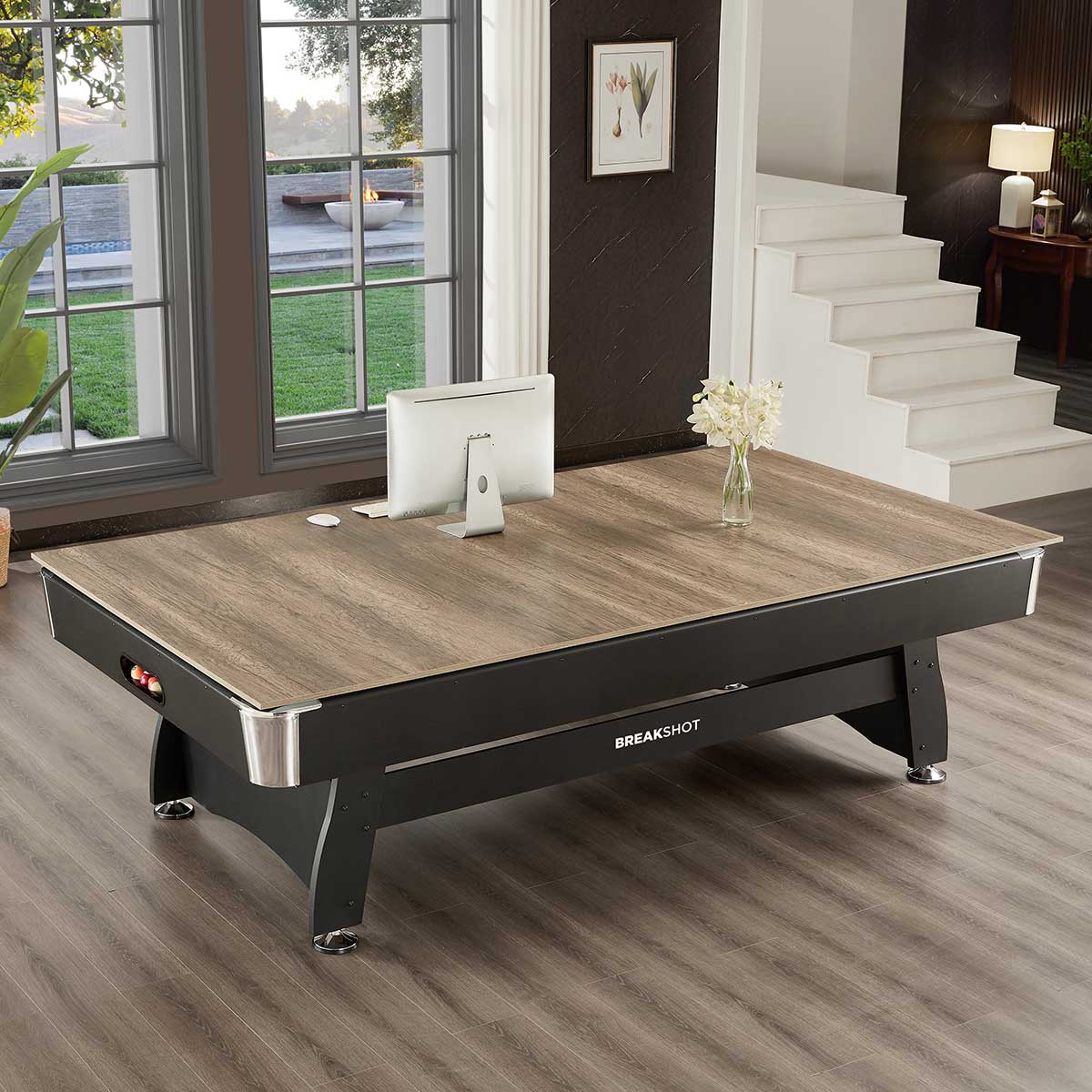 ActiveGo BreakShot 8ft High Speed Velvet Cloth Pool and Billiards Table with Ball Return, Solid Legs, 3-IN-1 Top for Table Tennis, full table Table Tennis and Pool Pool Cues, Balls and Accessories Included
