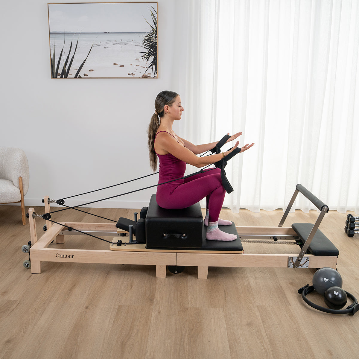 Lifespan Fitness Contour Folding Wood Pilates Reformer Set