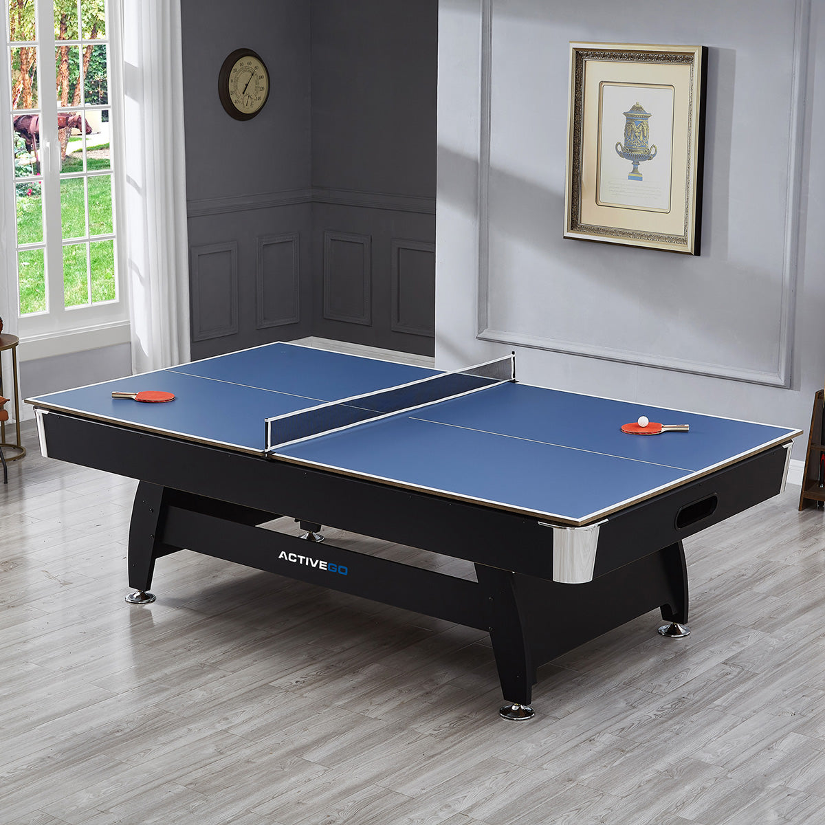 ActiveGo BreakShot 7ft High Speed Velvet Cloth Pool and Billiards Table with Ball Return, Solid Legs, 3-IN-1 Top for Table Tennis, full table Table Tennis and Pool  Pool Cues, Balls and Accessories Included