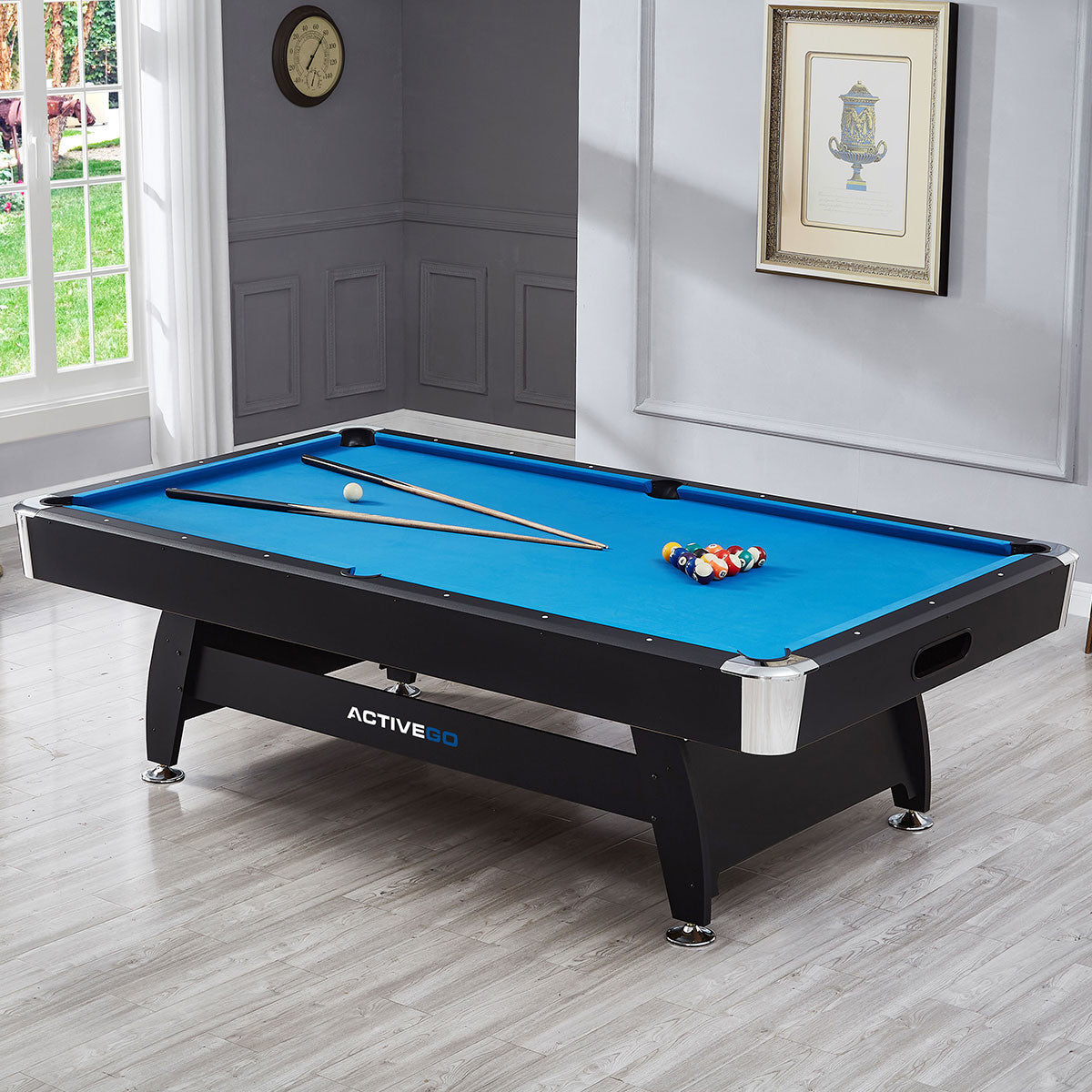ActiveGo BreakShot 7ft High Speed Velvet Cloth Pool and Billiards Table with Ball Return, Solid Legs, and Pool Cues, Balls and Accessories Included