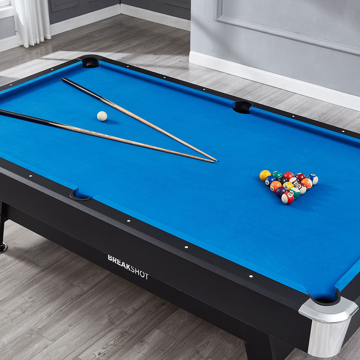 ActiveGo BreakShot 7ft High Speed Velvet Cloth Pool and Billiards Table with Ball Return, Solid Legs, and Pool Cues, Balls and Accessories Included
