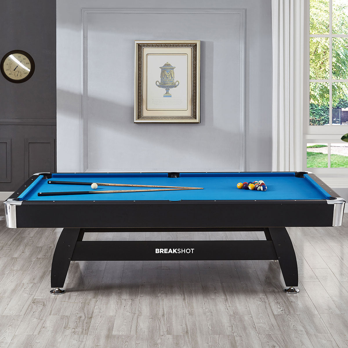 ActiveGo BreakShot 8ft High Speed Velvet Cloth Pool and Billiards Table with Ball Return, Solid Legs, and Pool Cues, Balls and Accessories Included