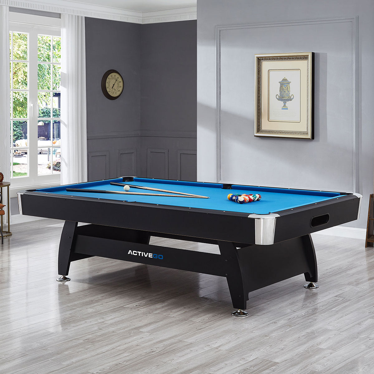 ActiveGo BreakShot 8ft High Speed Velvet Cloth Pool and Billiards Table with Ball Return, Solid Legs, and Pool Cues, Balls and Accessories Included