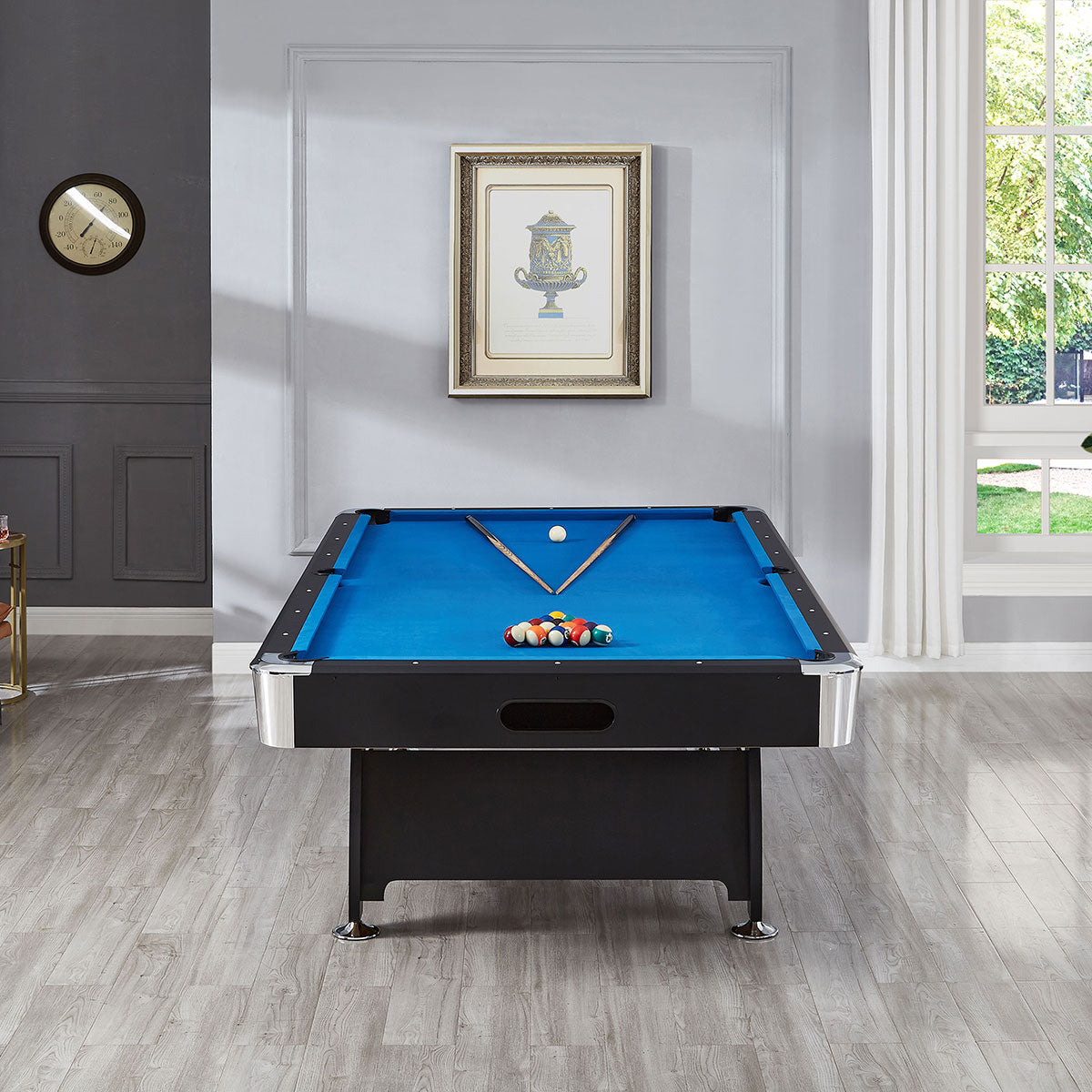ActiveGo BreakShot 8ft High Speed Velvet Cloth Pool and Billiards Table with Ball Return, Solid Legs, and Pool Cues, Balls and Accessories Included