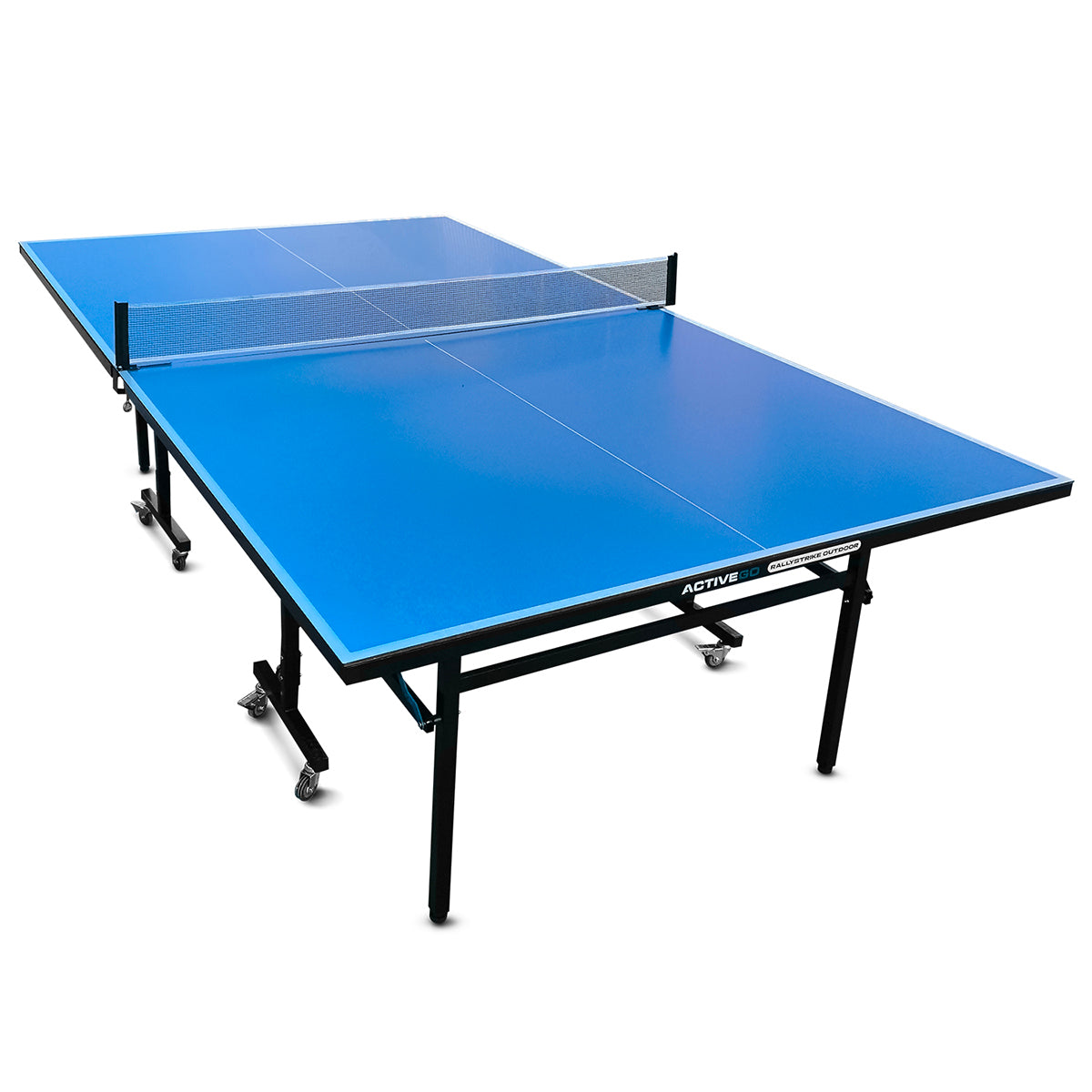 ActiveGo RallyStrike Foldable Steel Framed, Regulation Sized, Outdoor Aluminium Table Tennis Ping Pong Table with Roll Away Design, Bats, Net and Ball Included