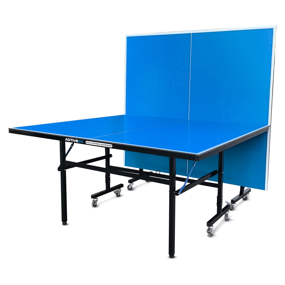 ActiveGo RallyStrike Foldable Steel Framed, Regulation Sized, Outdoor Aluminium Table Tennis Ping Pong Table with Roll Away Design, Bats, Net and Ball Included
