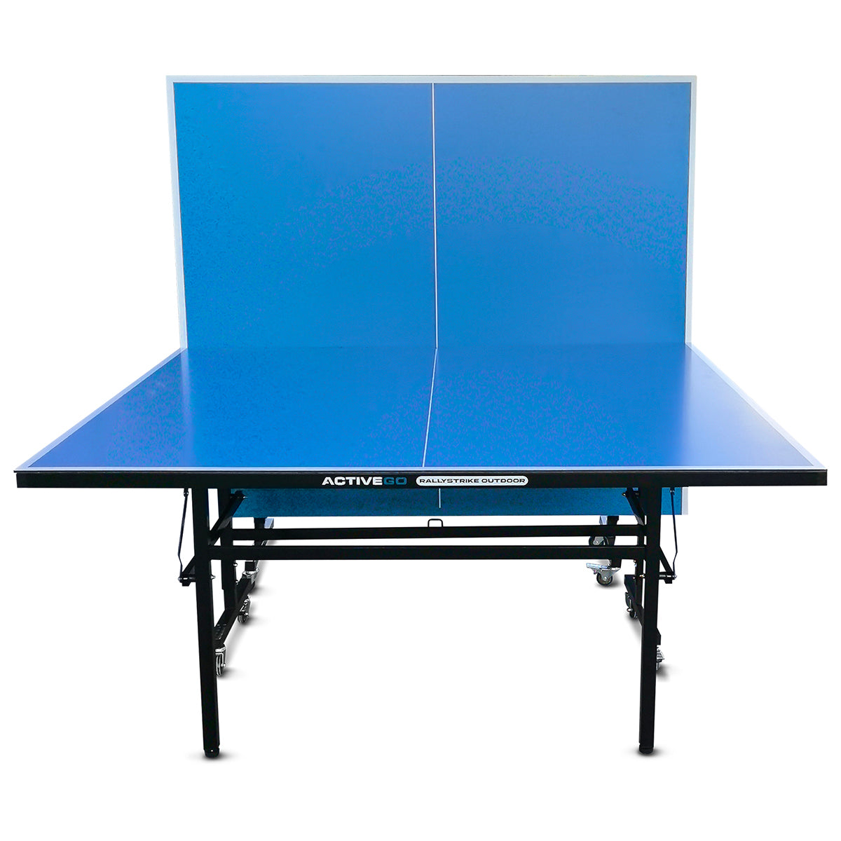 ActiveGo RallyStrike Foldable Steel Framed, Regulation Sized, Outdoor Aluminium Table Tennis Ping Pong Table with Roll Away Design, Bats, Net and Ball Included