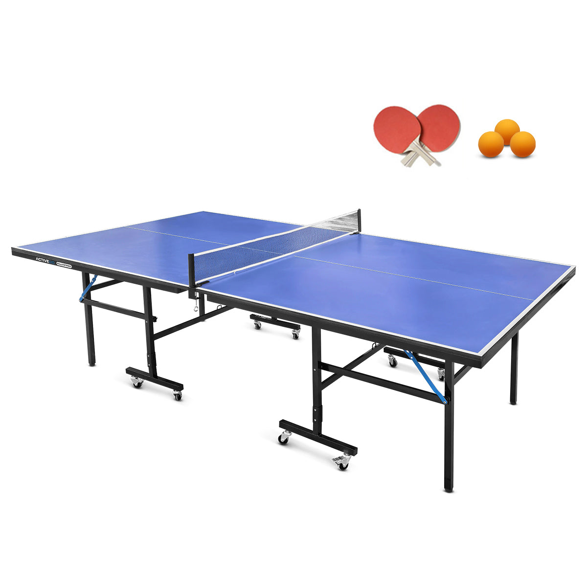 ActiveGo RallyStrike Steel Framed, Regulation Sized, Foldable Table Tennis Ping Pong Table with Roll Away Design, Bats, Net and Ball Included