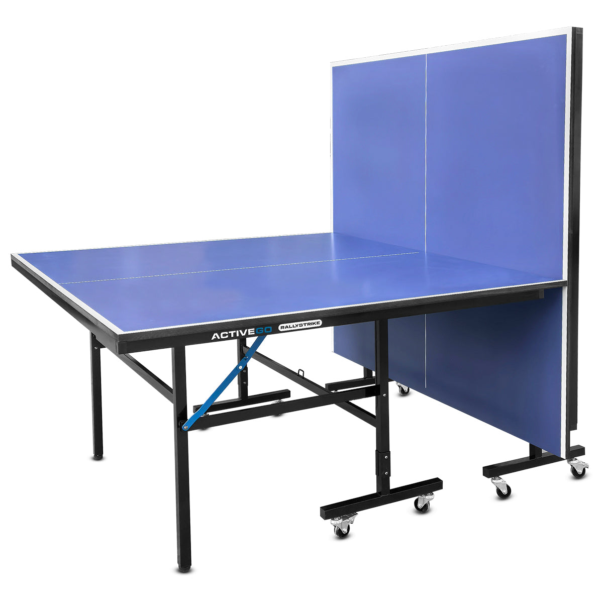 ActiveGo RallyStrike Steel Framed, Regulation Sized, Foldable Table Tennis Ping Pong Table with Roll Away Design, Bats, Net and Ball Included