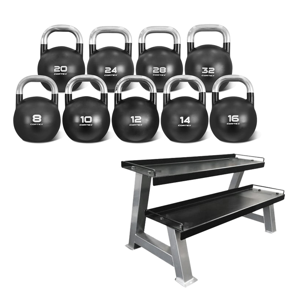 CORTEX 8kg to 32kg Commercial Steel Kettlebell V2 Package with Kettleb