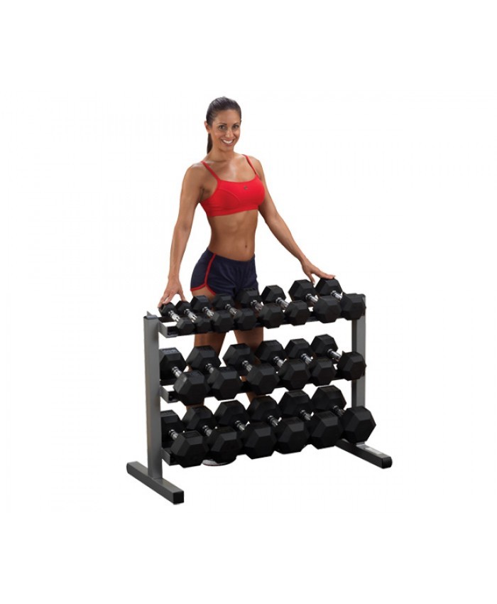Rubber Hex Dumbbell Set With Rack