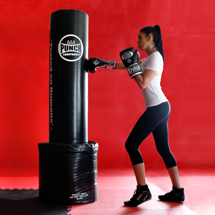 AAA Punch Free Standing Punch Bag with woman puching