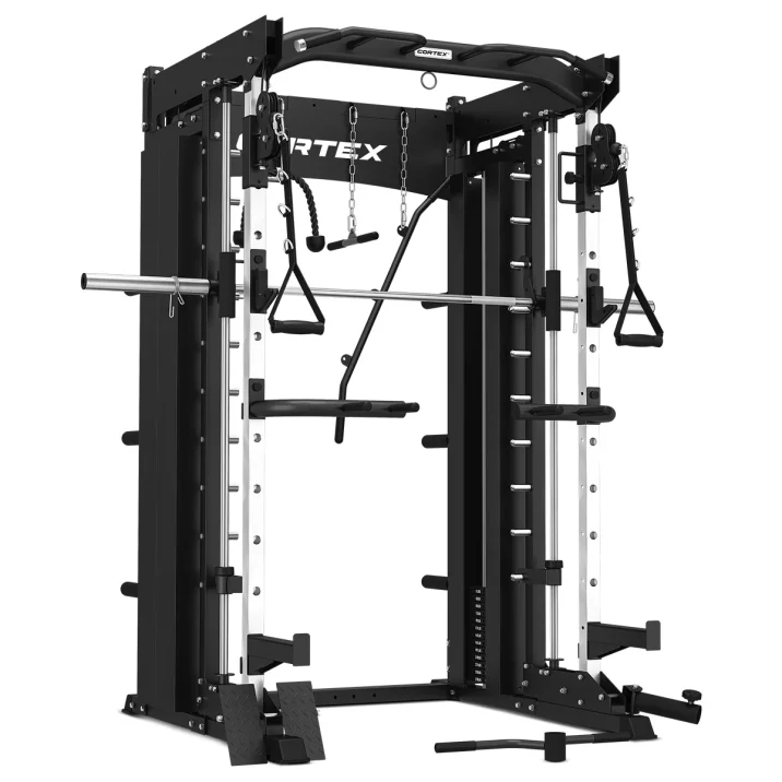 CORTEX SM-26 6-IN-1 POWER RACK WITH DUAL STACK SMITH & CABLE MACHINE + BN-9 BENCH + 100KG OLYMPIC TRI-GRIP WEIGHT PLATE & BARBELL PACKAGE - Image 3